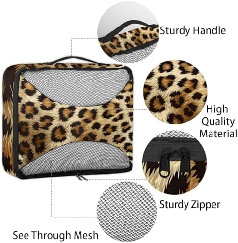Leopard Print 4 Set Packing Cubes Luggage Organizer Bags for Travel Accessories and Essentials, Cheetah Wild Safari