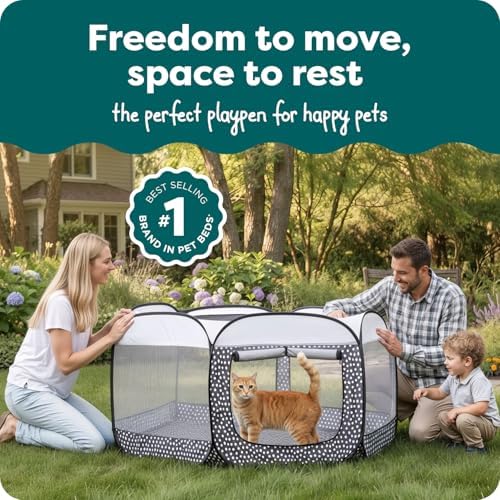 FurHaven Soft-Sided Dog & Cat Playpen, Portable Foldable Indoor & Outdoor Pet Playpen with Mesh Windows & Zippered Door, Gray Pebbles, Extra Large