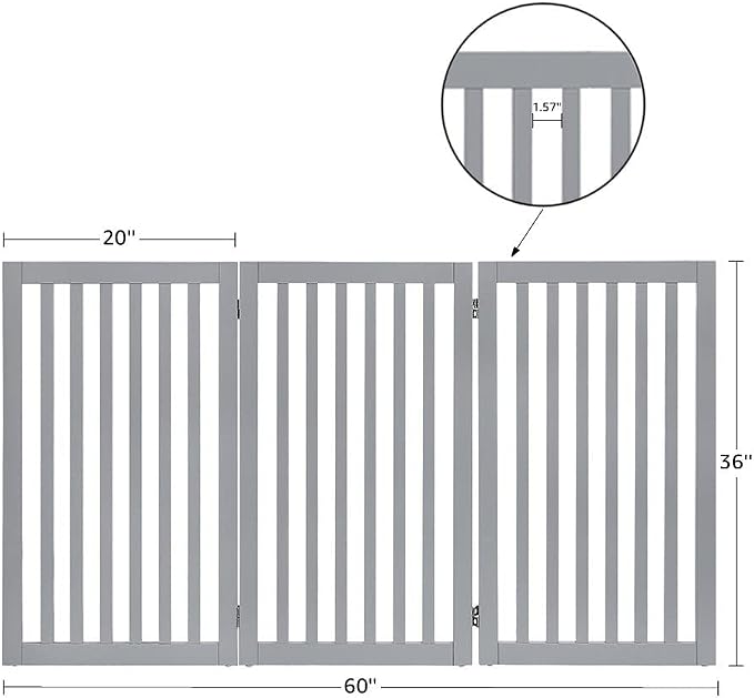 unipaws 36”H Free Standing Pet Gate for Dog Cat, 60”Wide Wooden Dog Gates | Foldable Pet Fence for Doorway, Stairs, Step, Expandable Doggy Barrier, Indoor Use