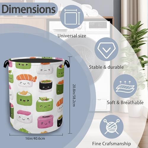 Cute Sushi Laundry Basket,Japanese Foldable Oxford Cloth Tote Bag Laundry Hamper Clothes Storage Bucket Organizer for Bedroom Laundry Storage Dormitories 16" x 20.8"