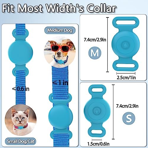 Waterproof Dog Collar with Airtag (1st & 2nd Gen) Holder, 1 Pack | Lightweight Silicone Hidden AirTag Holder for Dog Collar, Anti-Lost AirTag Case for Pet Cat Dog (Blue)