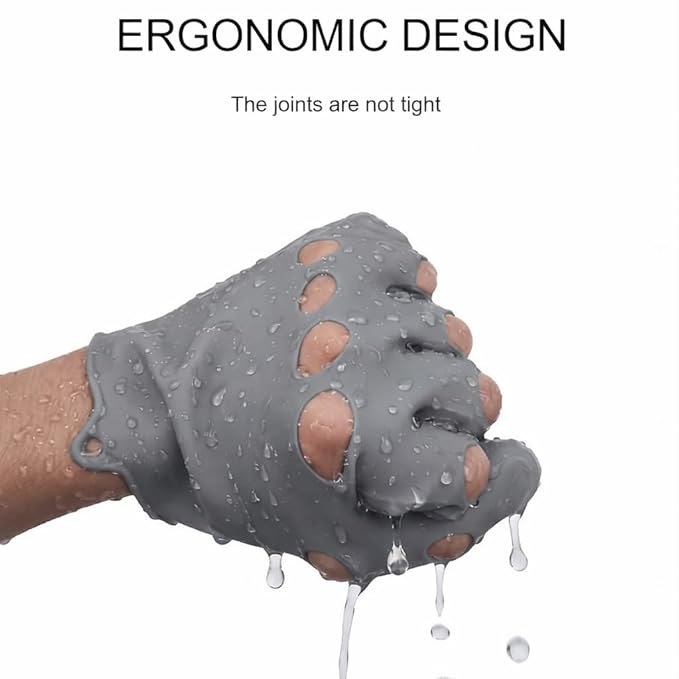 Dog Bathing & Grooming Gloves with Water-Drain Design – Silicone Pet Grooming Brush for Dogs & Cats, Massage Bristles, Reduces Water Buildup, Easy Rinse, Shedding Control (Grey)