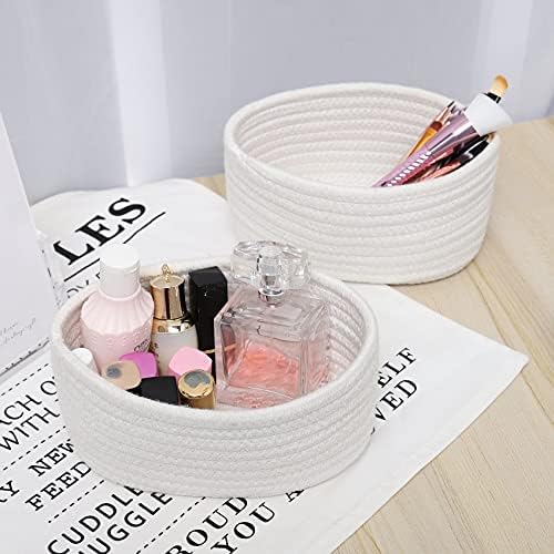 【2 Pack】 ABenkle Small Storage Baskets, Natural Cotton Rope Woven Baskets for Organizing, Tiny Oval Storage Easter Baskets, Small Basket, Cat Dog Toy Baskets, Bathroom Organization Bin