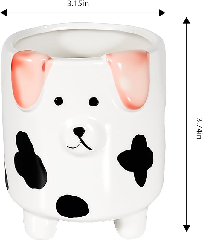 Ceramic Dog Shaped Pen Pencil Holder for Desk Decoration Accessories Dog Decor Makeup Brush Pen Cups Succulent Plant Pot Office School Ideal Gifts for Women, Mom or Birthdays