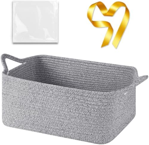 OIASKET Large Empty Cotton Rope Gift Basket with Handles, 16.5"x12.6"x7" Decorative Woven Storage Basket with Gift Bag and Ribbon Set for Baby Shower, Toy Organizer for Kids, Dogs & Cats - Grey