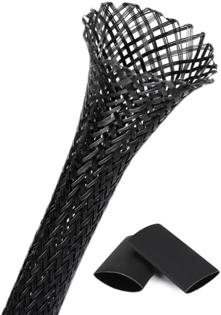 25ft - 1 Inch Cable Management Sleeve Protector,Wire Loom PET Expandable Wire Sleeving for Office TV Computer Home Theater Engine Bay Cord Organizer,Protect Cables from Pet Cat Dog Chewing,Black