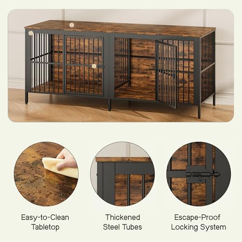 Pet Dog Poultry Cage, Outdoor Chicken and Livestock Cage, Hamster | 3-in-1 furniture: dog crate, TV stand, side table. Heavy-duty steel & particleboard. 150LBS top/bottom load. Escape-proo