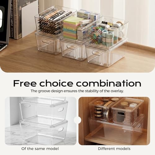 12 Pack White Storage Bins with Lids, PET Plastic Pantry Organizers and Storage, Small Storage Bins for Kitchen, Fridge, Bathroom, Office