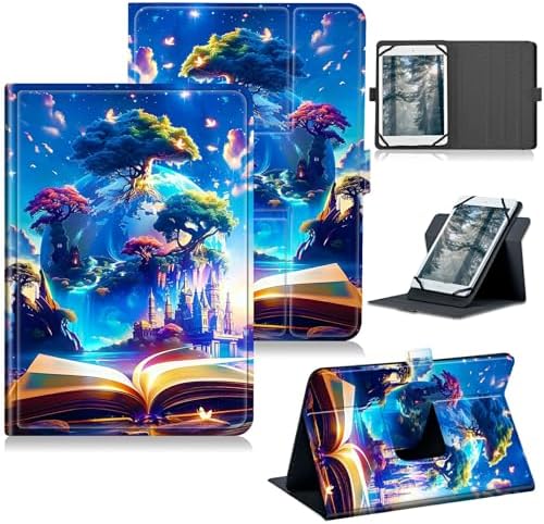 Universal Tablet Case for T-Mobile Revvl Tab 2 10.1" 2025/Revvl Tab 5G 10.36" 2023, 360 Degree Rotating Kickstand Protective Stand PU Leather Shell Cover for 9"-10.5", Book Trees