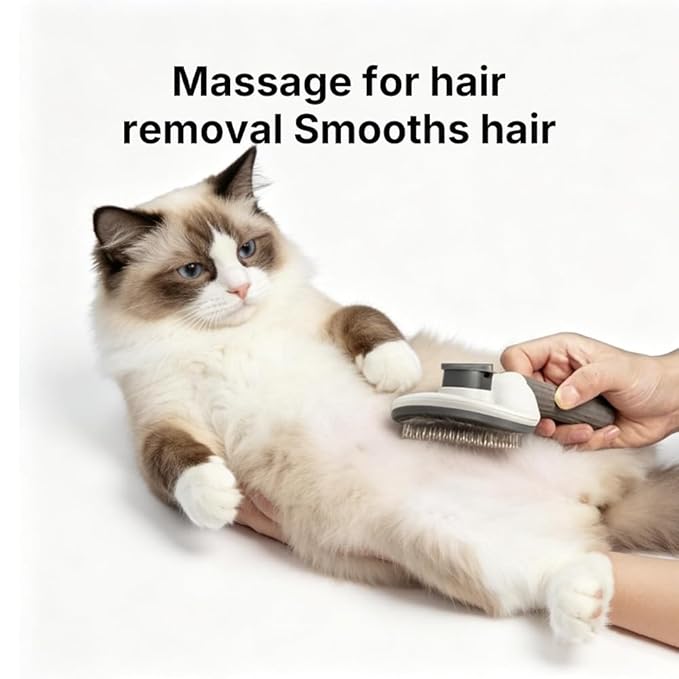 Cat Brush & Deshedding Dog Brush for Shedding and Grooming, One-click Hair Removal, Skin-Friendly Pet Grooming Tool for Cats and Dogs, Easy to Clean, Grey