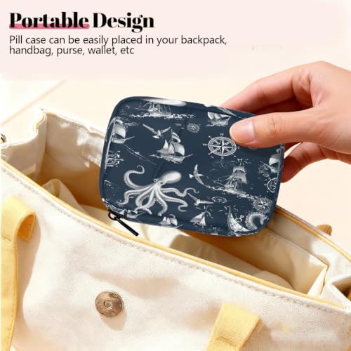 Travel Pill Organizer Nautical Octopus Boat Small Pill Case