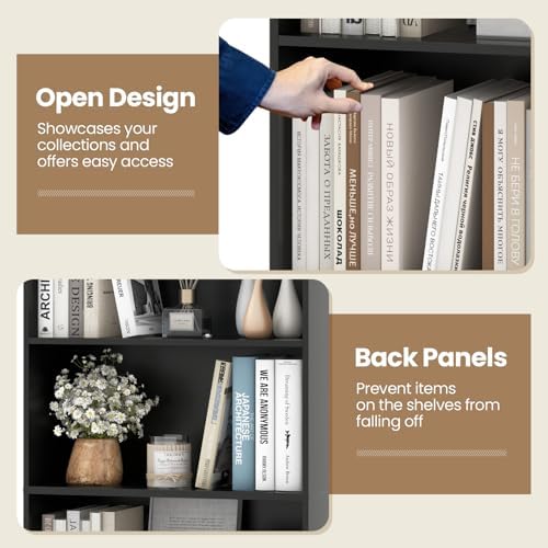 Giantex 6-Tier Bookcases Set of 2, 70" Tall Wooden Bookshelf, Freestanding Storage Organizer w/Open Shelves, Anti-Tipping Kits, Modern Floor Standing Display Shelves for Living Room, Bedroom, Black