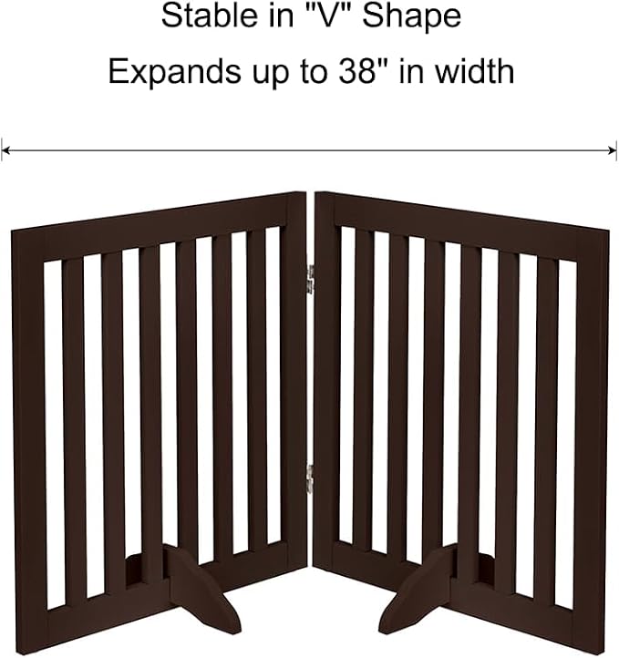 unipaws 24”H Free Standing Pet Gate for Dog Cat, 40”Wide Wooden Dog Gates | Foldable Pet Fence for Doorway, Stairs, Step, Expandable Doggy Barrier, Indoor Use