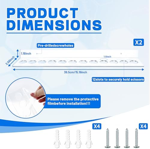 2 Pcs Acrylic Shear Holder Wall Mounted 12 Slot Scissors Holder Rack