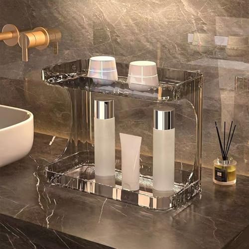 Double Deck Bathroom Shelf Strong Frame PET Easy Installation Space Saving Storage Rack