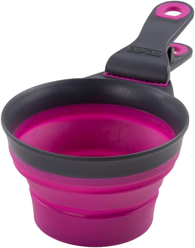 Dexas Popware for Pets Collapsible Klip Scoop, 3-in-1 Pet Food Scoop, Measuring Cup and Bag Clip, 2 Cup Capacity, Fuchsia