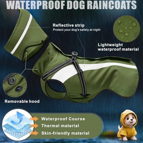Dog Raincoat Waterproof Raincoats for Dog Reflective Dogs Rain Jackets with Hood Hoodie Pet Rain Poncho Coat for Small Medium Large Dogs Puppies S-XXL (Green, L)