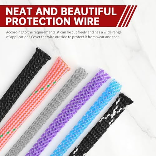 Braided Cable Management Sleeves, High Density PP Cotton Mixed PET Yarn Wire Loom for Automotive Wiring Harness & PC Computer Case Pets No Chew (Black Black, 4mm (5/32")-19ft)