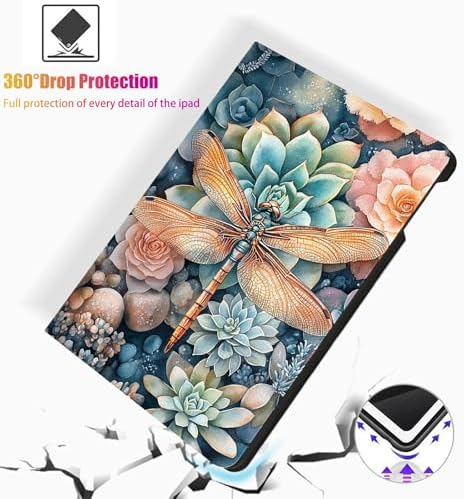 for Microsoft Surface Pro 7 Plus,Surface Pro 7/6/5/4 12.3" Tablet Case,Auto Wake/Sleep,Adjustable Stand Protective Cover - Watercolor Dragonfly Succulent
