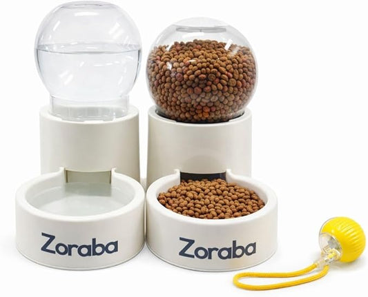 Automatic Cat Feeder - 2 in 1 Non Electric Auto Refill Station with Light Up Toy Ball Dog Food Dispenser for Small Dogs and Cats - Cat Food Dispenser and Automatic Dog Feeder for Kibble and Water