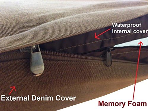 Dogbed4less Premium HeadRest Pillow Orthopedic Cool Memory Foam Dog Bed for Large Dogs, Waterproof Lining with Washable Denim Brown Cover, XXL 55X37X4