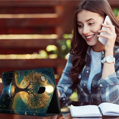for Samsung Galaxy Tab E 9.6" 2015 SM-T560/T561/T567 Case | Slim Leather Smart Cover with Multi-Angle Anti-Slip Stand [Auto Wake/Sleep] Shell for Women Men - Moon Orange Tree
