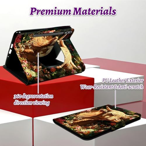 Rotating Handle Case for Samsung Tab S10 Ultra 2024/Galaxy S9 Ultra 2023 14.6", 360 Degree Swivel Kickstand with Magnetic Closure Shockproof Leather Protective Cover, Grass Grass Field Cow