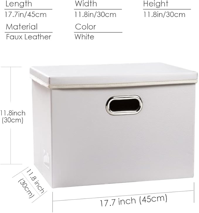 Large Stackable Storage Bins with Lids [5-Pack] Leather Fabric Foldable Storage Boxes Organizer Containers Baskets Cube with Cover for Bedroom Closet Office Nursery White (17.7x11.8x11.8)