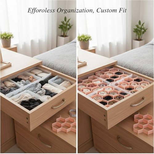 Honeycomb Drawer Divider Organizer, Adjustable PP Plastic Compartment Separator for Dresser & Kitchen Drawers, 13 x 3.3 x 1.6 Inches (1 Piece)