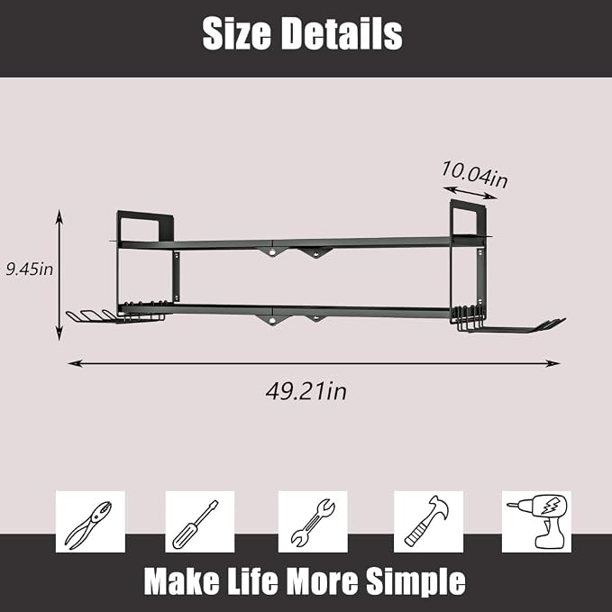 AZERPIAN Power Tool Organizer Heavy Duty Wall Mount Drill Tools Holder | Garage Wall Mount Tool Rack, Workshop Metal Cordless Tool Shelf, 2 Layers Utility Storage Racks for 4 Drill Holders
