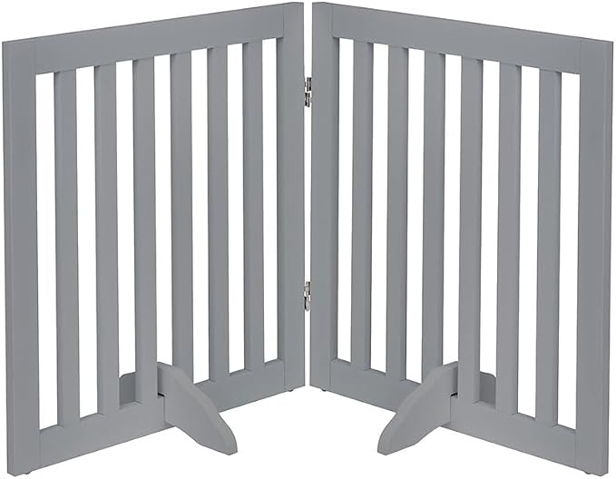 unipaws 24”H Free Standing Pet Gate for Dog Cat, 40”Wide Wooden Dog Gates | Foldable Pet Fence for Doorway, Stairs, Step, Expandable Doggy Barrier, Indoor Use