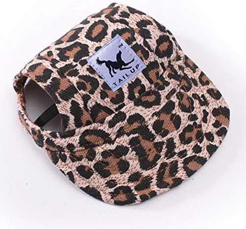 Leconpet Baseball Caps Hats with Neck Strap Adjustable Comfortable Ear Holes for Small Medium and Large Dogs in Outdoor Sun Protection (L, Leopard)