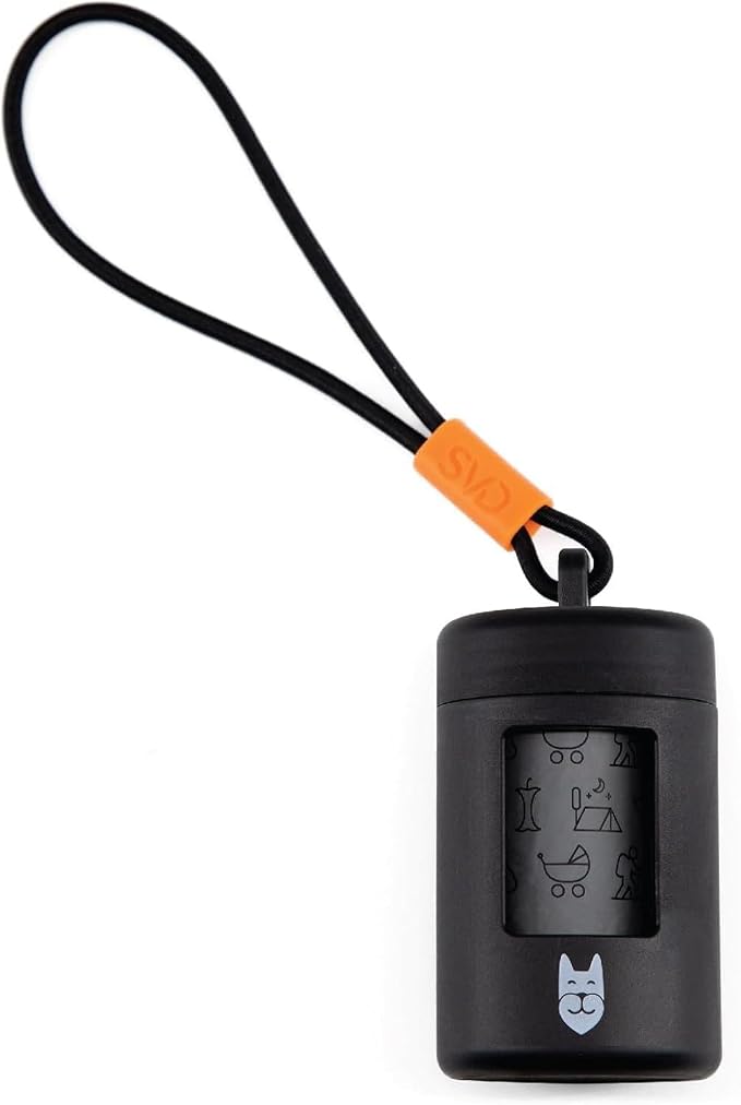 SVD.PET Retractable Dog Poop Bag Holder with 15 Waste Bags | Stretchy lanyard, fits all dog leashes, compatible with hollow cardboard core waste bag rolls, portable for daily dog walking