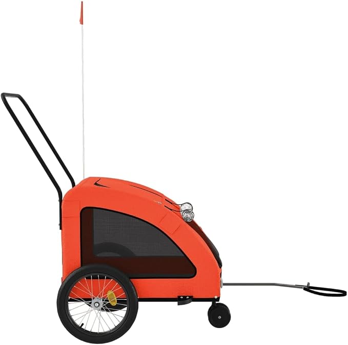 Pet Bike Trailer for Small Dogs, Foldable Bicycle Cargo Trailer with Iron Frame and Oxford Fabric, Includes Mesh Windows, Reflectors and Flag for Safety