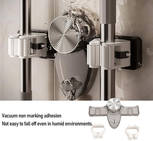 Yosoo Powerful Suction Cup Broom and Mop Gripper with Constructed from Premium PET, Easy Installation, Two Hangers for Bathroom, Kitchen, Office, Utility Room (Clear Grey)