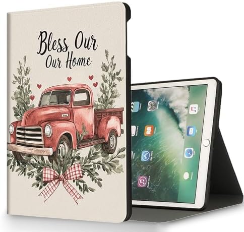 for Microsoft Surface Pro X/Pro X Plus-13 2019/2020/2021/2024 Tablet Case,Auto Wake/Sleep,Adjustable Stand Protective Cover - Bless Our Home Red Truck