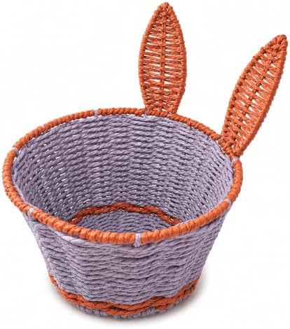 Bunny Boho Decor Storage Basket,Handmade Paper Rope Basket,Small | 100% Handmade Decor Bin,2 Color Blocking,Create An Organized Life,for Toilet Paper,Living Room,Table,Bedside,Pet Organizing