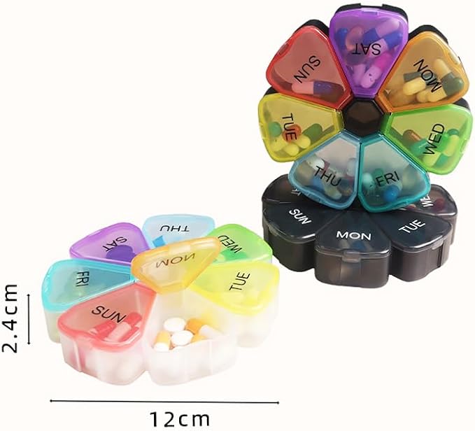 Travel Pill Organizer 7-Day Weekly Vitamin Medicine Case Dispenser | Portable Medication Box for Meds, Mineral, Fish Oil, DHA, Turmeric, Supplement, Capsule, 7 Compartment Daily Pill Reminder