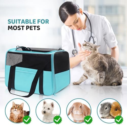 JUNGYOUN Premium Cat Carrier - Pet Carrier for Cat & Small Dogs up to 15lbs - Airline Approved Travel Dog Carrier with Anti-Escape Zippers, Collapsible Travel Bowl & Padded Strap