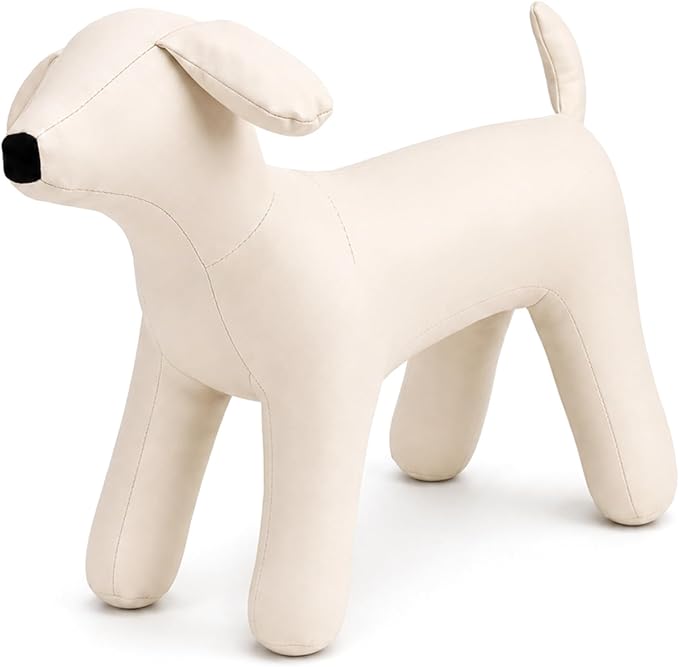 Dog Mannequin PU Pet Clothing Display Stand Cute Dog Hangers for Clothes Store Leather Pet Sewing Mannequin Durable Puppy Standing Model (White, Medium)