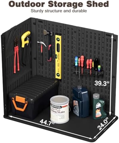 Horizontal Resin Storage Cabinet for Garage, 31 Cuft Waterproof Thickened Outdoor Resin Storage Shed with Floor & Lockable Double Doors for Patio, Garden and Trash Can, Black