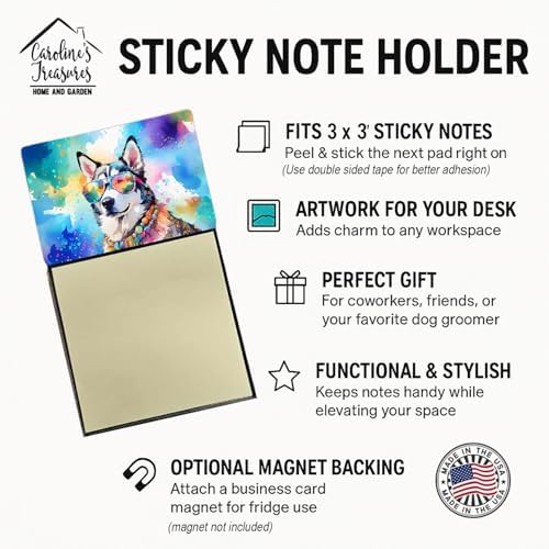 Caroline's Treasures Siberian Husky Hippie Dawg Sticky Note Holder Refillable Dispenser Self-Sticky Note Pads, Memo Pads Blank Desk Accessories