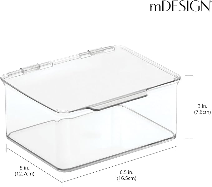 mDesign Plastic Playroom and Gaming Storage Organizer Box Containers with Hinged Lid for Shelves or Cubbies, Holds Small Toys, Building Blocks, Puzzles, Markers, Controllers, or Crayons, 8 Pack, Clear