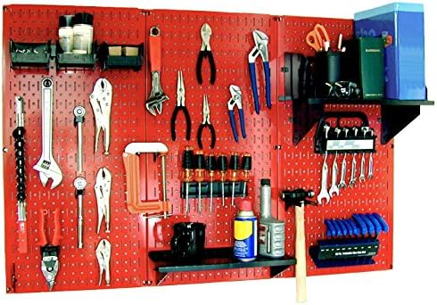 Wall Control 30-WRK-400RB Standard Workbench Metal Pegboard Tool Organizer,Red/Black