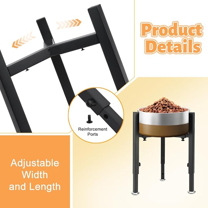 Single Upgrade Metal Dog Feeder Supports, 4 Adjustable Heights 8-14.5" Width 7-10.6", Non-Slip and No Spill Raised Pet Bow Holder for Small Medium Large Dogs(Bowl Not Included)
