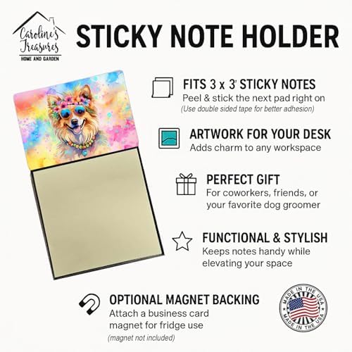 Caroline's Treasures Pomeranian Hippie Dawg Sticky Note Holder Refillable Dispenser Self-Sticky Note Pads, Memo Pads Blank Desk Accessories