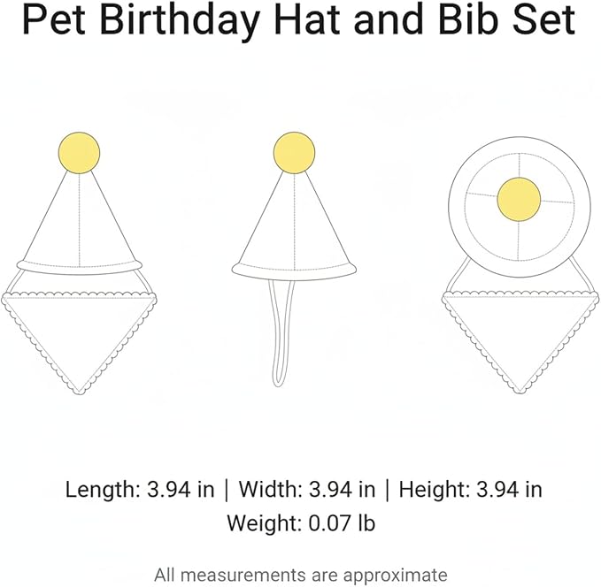 Adjustable Dog Birthday Hat and Bib Set, Soft Pet Costume Accessory for Small to Medium Dogs