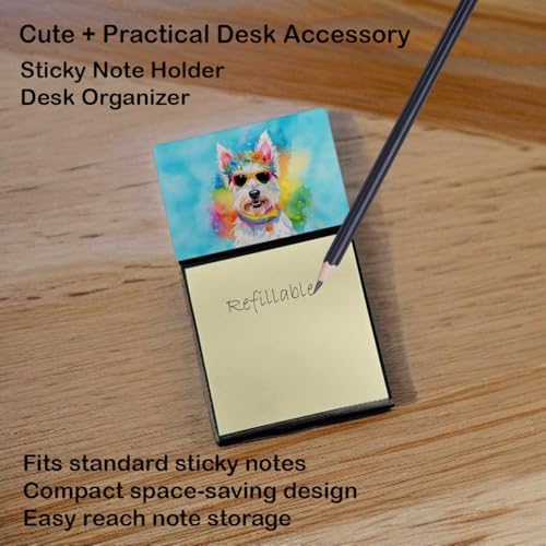 Caroline's Treasures Westie Hippie Dawg Sticky Note Holder Refillable Dispenser Self-Sticky Note Pads, Memo Pads Blank Desk Accessories