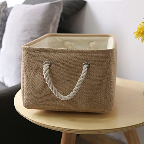 Decorative Basket Rectangular Small Storage Basket Fabric Storage Bin Organizer Basket with Handles for Clothes Storage (Beige, 11.8L×7.9W×5.2H inch)