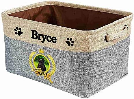 Custom Name Collapsible Dog Toy Storage Basket Bin World's Best Dog Puppy Wheaton Terrier Foldable Pet Toy Box Closet Shelf Baskets Organizer for Bedroom Home Dog Cat with Handles Gray